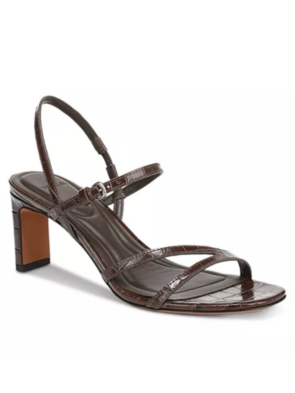 Vince Marcela Women’s Brown Croc Embossed Strappy Block Mid Heel Sandal NEW